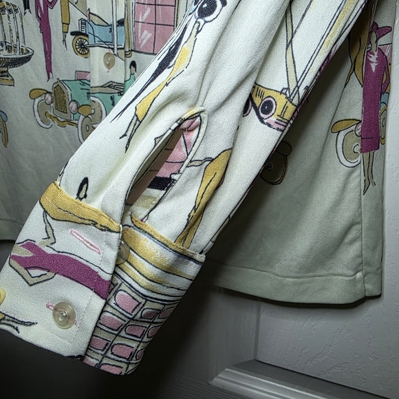 Helen Sue 1970s Art Deco Car Show Novelty Print Top Vintage Sz M - Picture 5 of 10